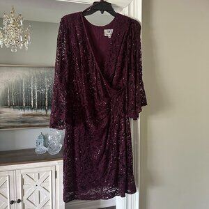SD Collection Eggplant Lace Long sleeve Dress with Sequins  (Size 16)